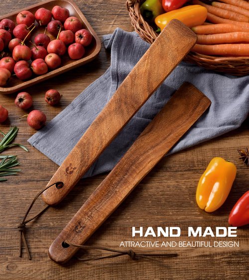 12 inch Teak Wooden Spatula for Cooking, Small Wood Flipper, Egg Scraper, Flat Wood Turner, Multipurpose Wooden Cooking Utensils, Spatulas Spoons Perfect for Flipping, Scraping & Turning, Set of 2