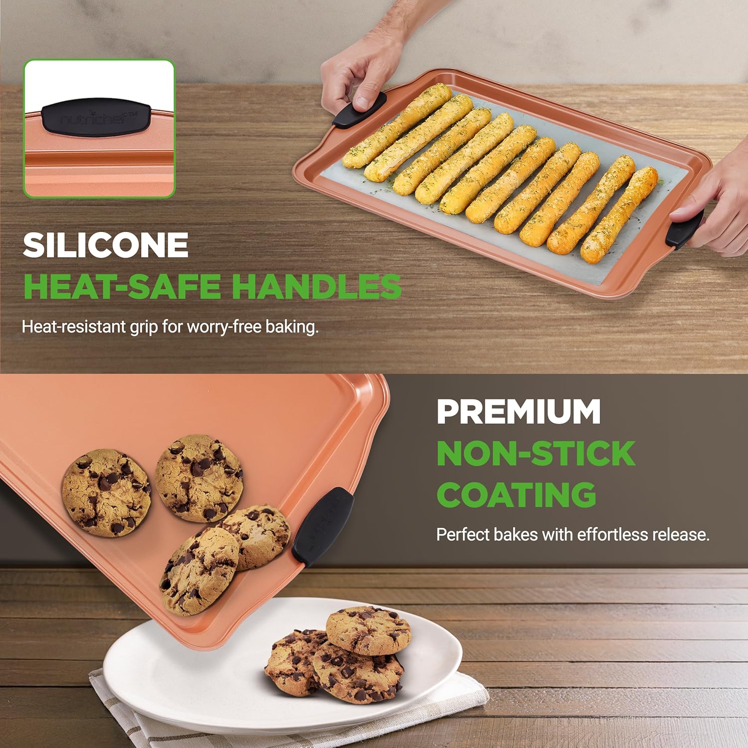 NutriChef 5-Piece Bakeware Set - Premium Non-Stick Baking Pans with Silicone Handles | Ideal for Cakes, Cookies & Brownies
