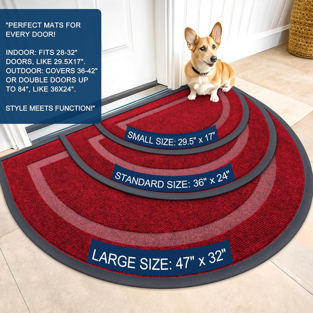 OLANLY Half Circle Door Mat - Waterproof All-Season Welcome Mat | Sturdy Natural Rubber, 33x21, Win Red