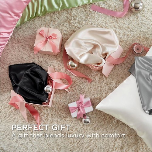 Bedsure Satin Pillowcases - Silky Soft Zippered Pillow Covers for Hair & Skin | Grey Queen Size Set of 2 (20x30 Inches)