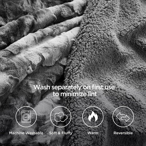 Bedsure GentleSoft Sherpa Throw Blanket - Cozy Fleece Blanket for Couch & Bed Decor, Grey Tie Dye, 50x60 Inches