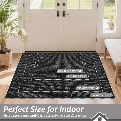 BEQHAUSE Dirt Trapper Door Mat - Non-Slip, Washable, Dirt Resistant | 24" x 36" Black Entrance Mat