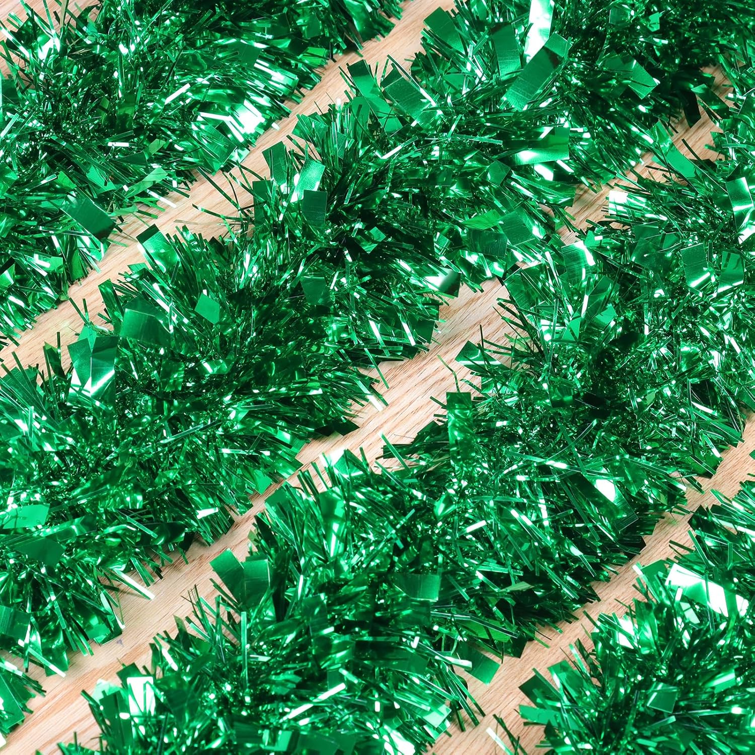 Skiennix 50Ft Green Christmas Garland - Non-Lit Soft Twist Tinsel Decor for Indoor/Outdoor Holiday Use