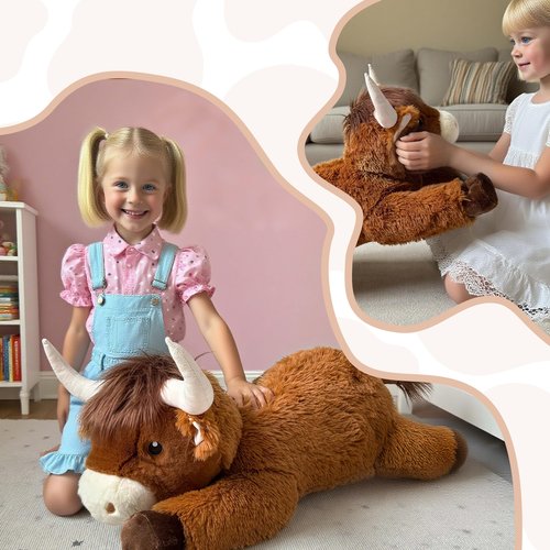 Ksidzas 39 Inch Giant Highland Cow Stuffed Animal, Big Cattle Plushie Toy for Kids & Adults, Fluffy Large Size Stuffed Cow Hugging Pillow Gifts for Birthday Christmas