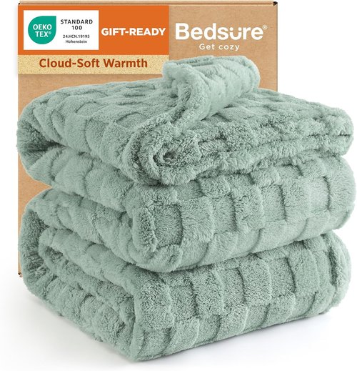 Bedsure GentleSoft Blanket - Super Soft Cozy Queen Size Fleece Throw in Sage Green, 90x90 Inches