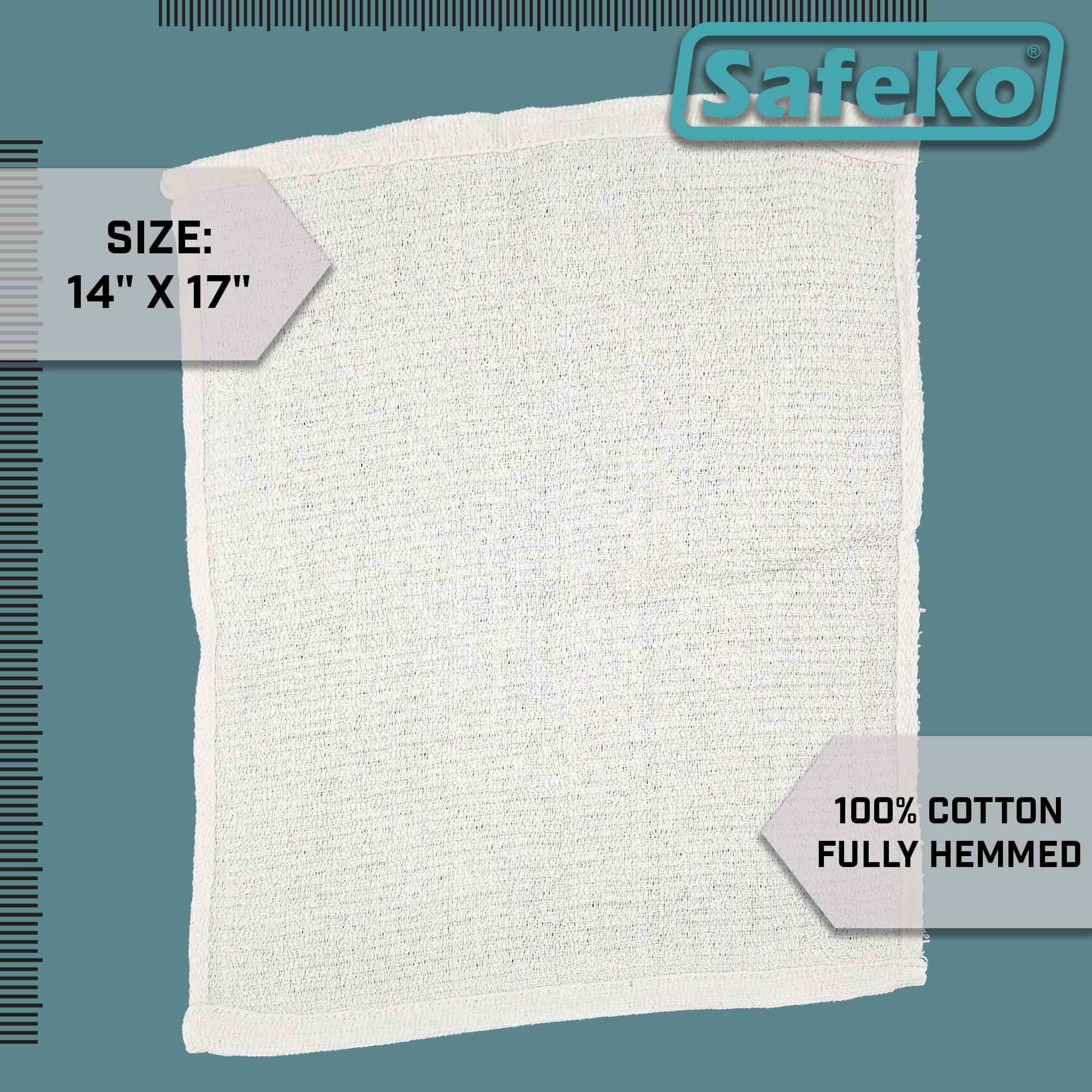 SAFEKO Cotton Terry Towels – 100% Cotton, 14” x 17”, Super Absorbent & Machine Washable – 24 Pack