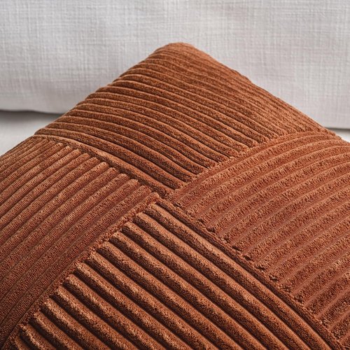 Fancy Homi Decorative Throw Pillow Covers - 2 Packs of 18x18 Inch Soft Corduroy in Terracotta | Boho Farmhouse Decor