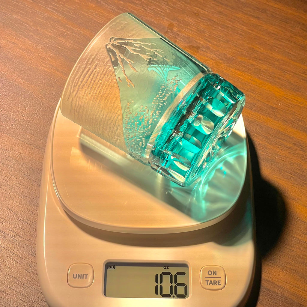 suigetsu Crystal Luxury Whiskey Glass, Mount Fuji Design, Japanese Style Hand Cut Glass Tumblers (turquoise)