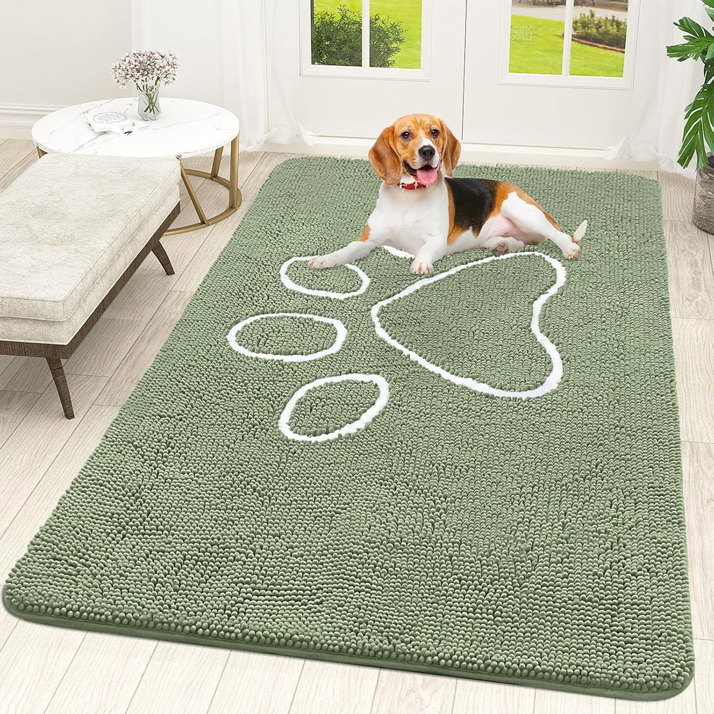 OLANLY Dog Door Mat - Absorbent Muddy Paws Doormat | Non-Slip Chenille, 70x46, Sage Green