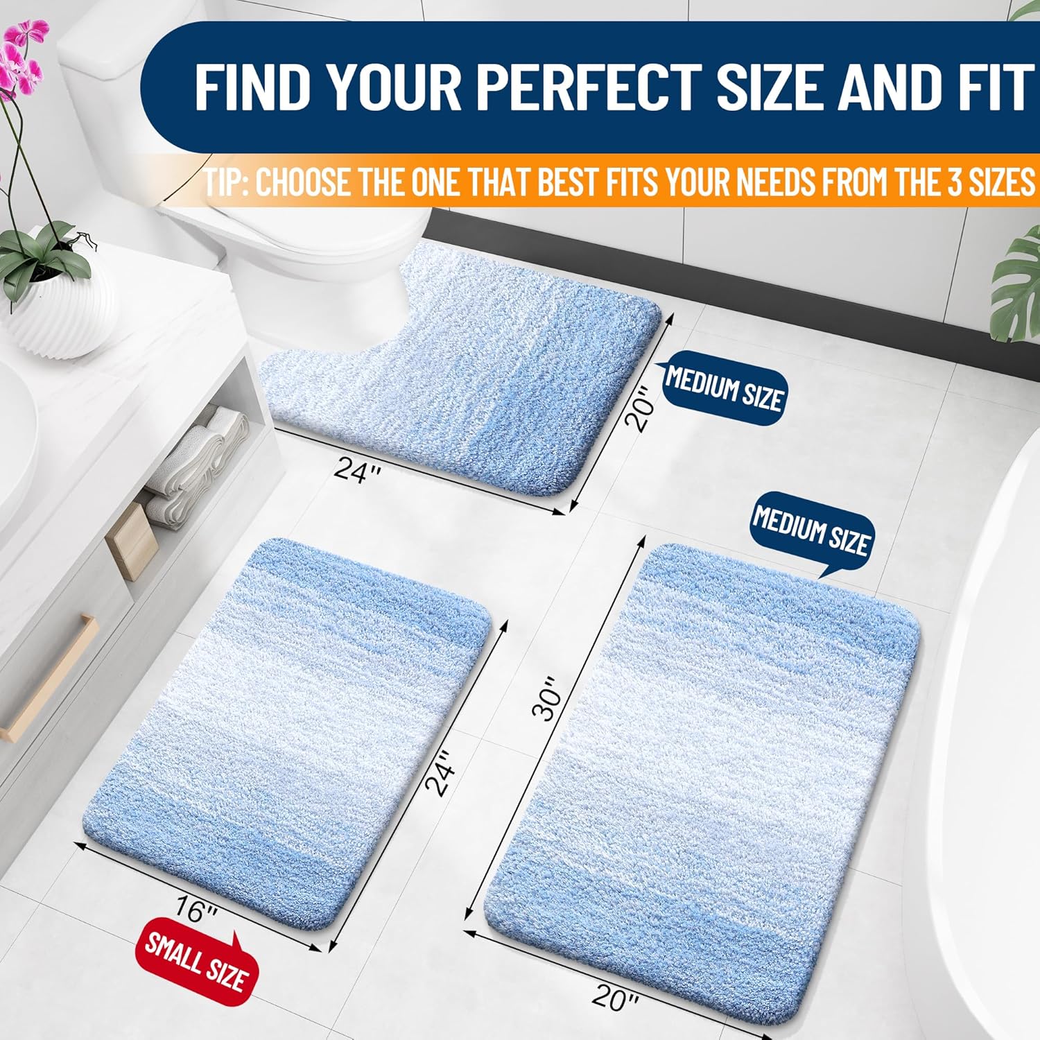 OLANLY Bathroom Runner Rug - Extra Soft Microfiber Mat, Quick Dry & Washable | 47x17, Light Blue