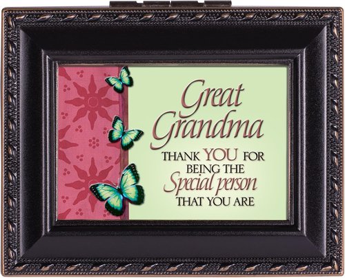 Cottage Garden Jewelry Keepsake Box - Great Grandma Special Design | Black Rope Trim, 4.5 x 3.5 Inches