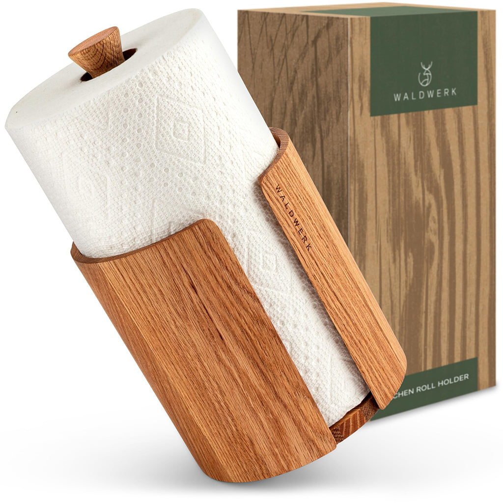 WALDWERK Design Paper Towel Holder Out of Oak Wood - Kitchen Towel Holder for All Standard Kitchen Rolls - Wooden Paper Towel Holder for Countertop - Papertowel Holder for Kitchen