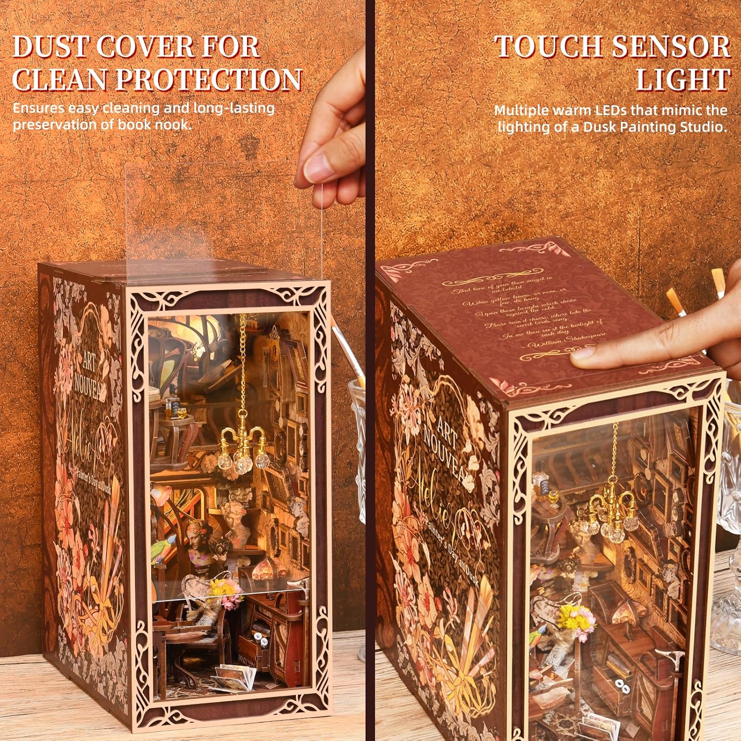 MiniCity Book Nook Kit - DIY Miniature Dollhouse Bookend Decor with LED Light | Painter's Day at Dusk