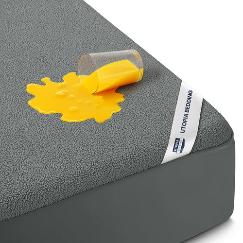 Utopia Bedding Waterproof Mattress Protector Queen Size, Premium 200 GSM Terry Mattress Cover, Soft & Breathable Bed Cover, Fitted Sheet Style with Stretchable Deep Pockets 17" (Gray)