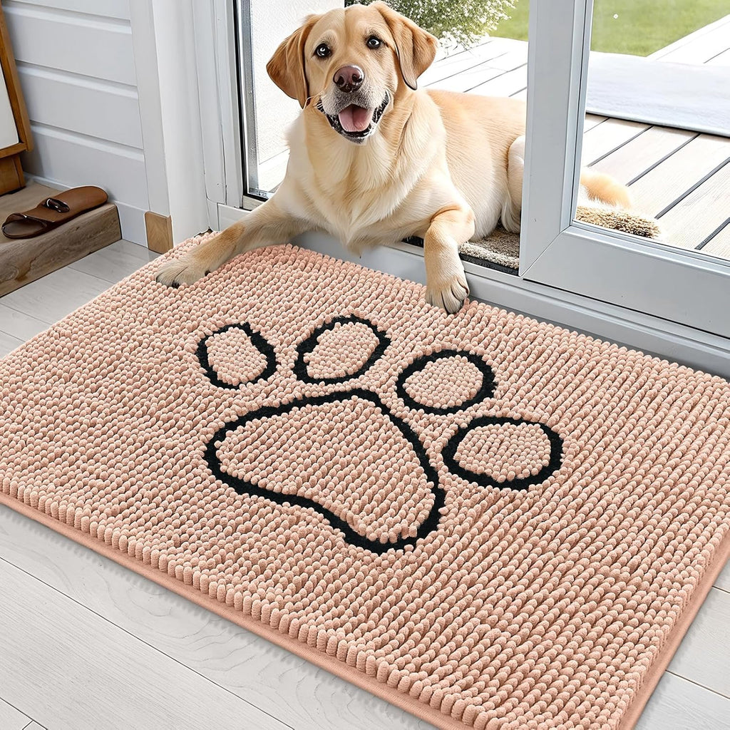 OLANLY Dog Door Mat - Absorbent Non-Slip Mud Mat for Paws | 36x24, Quick Dry Chenille, Peach