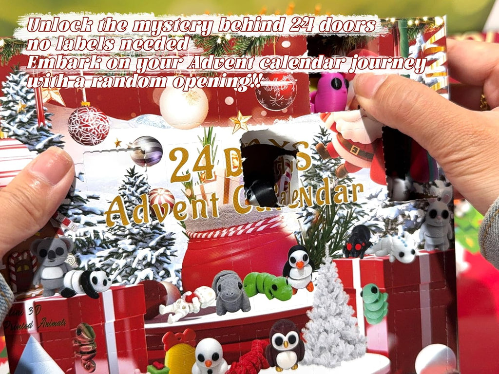 Skiennix 24 PCS 3D Printed Animal Collectibles - Fun Christmas Countdown Calendar Ornaments & Gifts