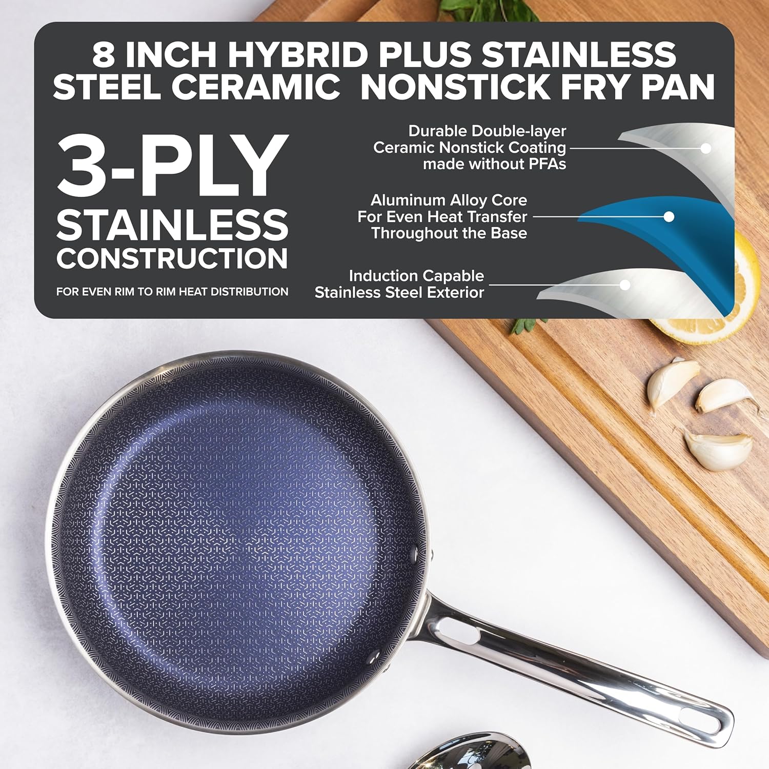 Viking Hybrid Plus 3-Ply Ceramic Nonstick Frying Pan - PFAS-Free, 8-Inch, Oven Safe to 500°F