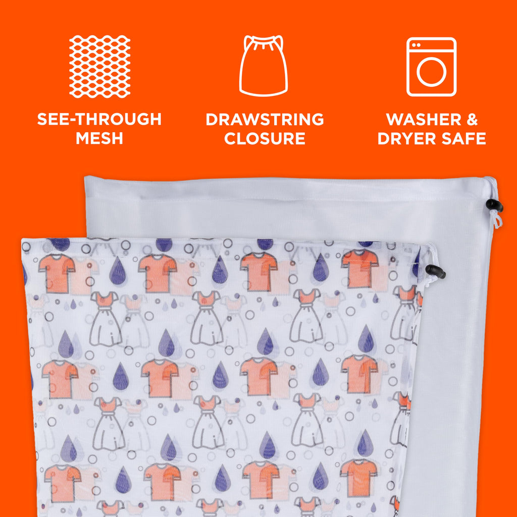 Tide Jumbo Mesh Laundry Bags, 2 Pack, 12" x 34", Holds Up to 3 Loads – Durable, Breathable Laundry Sack for Home, Dorm & Travel
