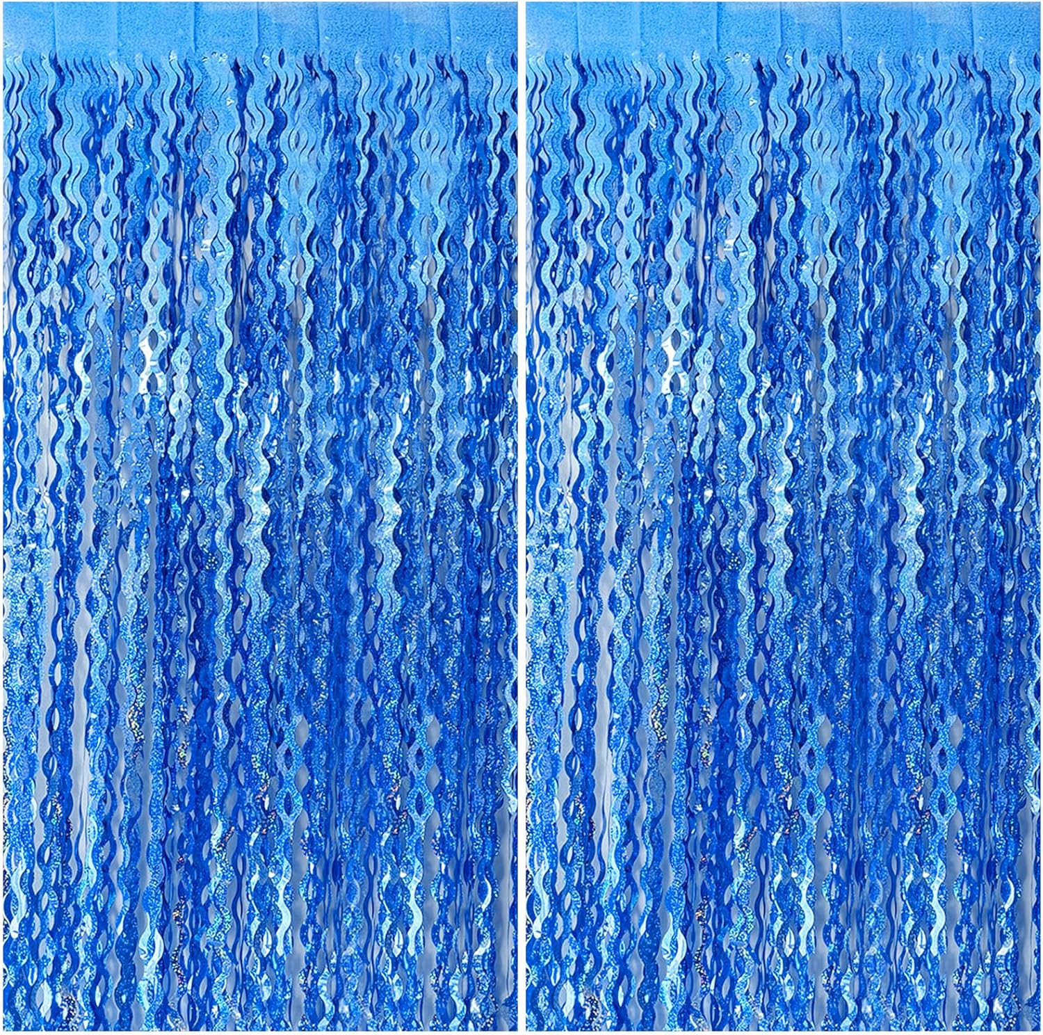 Skiennix Blue Wavy Tinsel Foil Fringe Curtains - Sparkling Birthday Party Decorations | Ocean Theme