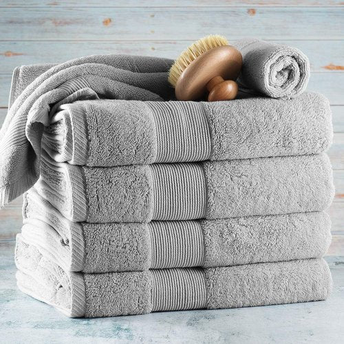 Hearth & Harbor Bath Towels - Luxury 100% Ring Spun Cotton Set of 6 - Ultra Soft & Highly Absorbent | Silver Gray