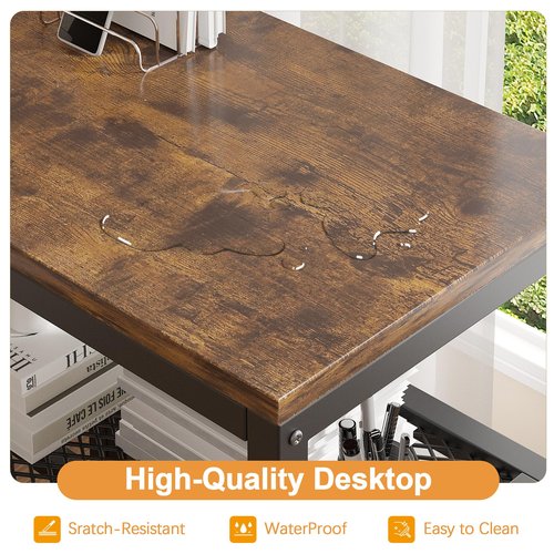 VECELO 49 Inches L Shaped Desk, Computer Desk with Storage Shelves & Bag, Corner Desk Home Office Desks, Writing Desk Study Desk with Metal Frame, Rustic Brown