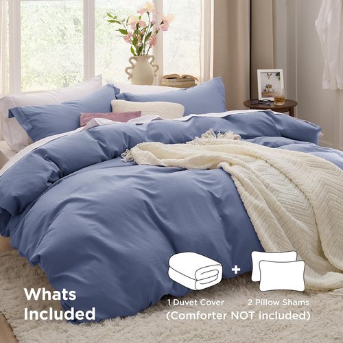 Bedsure Duvet Cover Set - Slate Blue, Full Size, 3 Pieces, Extra Soft Cotton-Like Polyester, Zipper Closure
