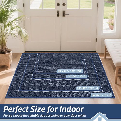 BEQHAUSE Dirt Trapper Door Mat - Non-Slip, Washable, Dirt Resistant | 20" x 32", Blue Entryway Mat