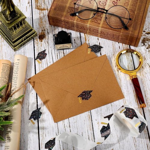 FYSUIMU Graduation Cap Stickers - Holographic Black & Gold Decals for College & High School Grads | 500 Pcs, 1.5 in
