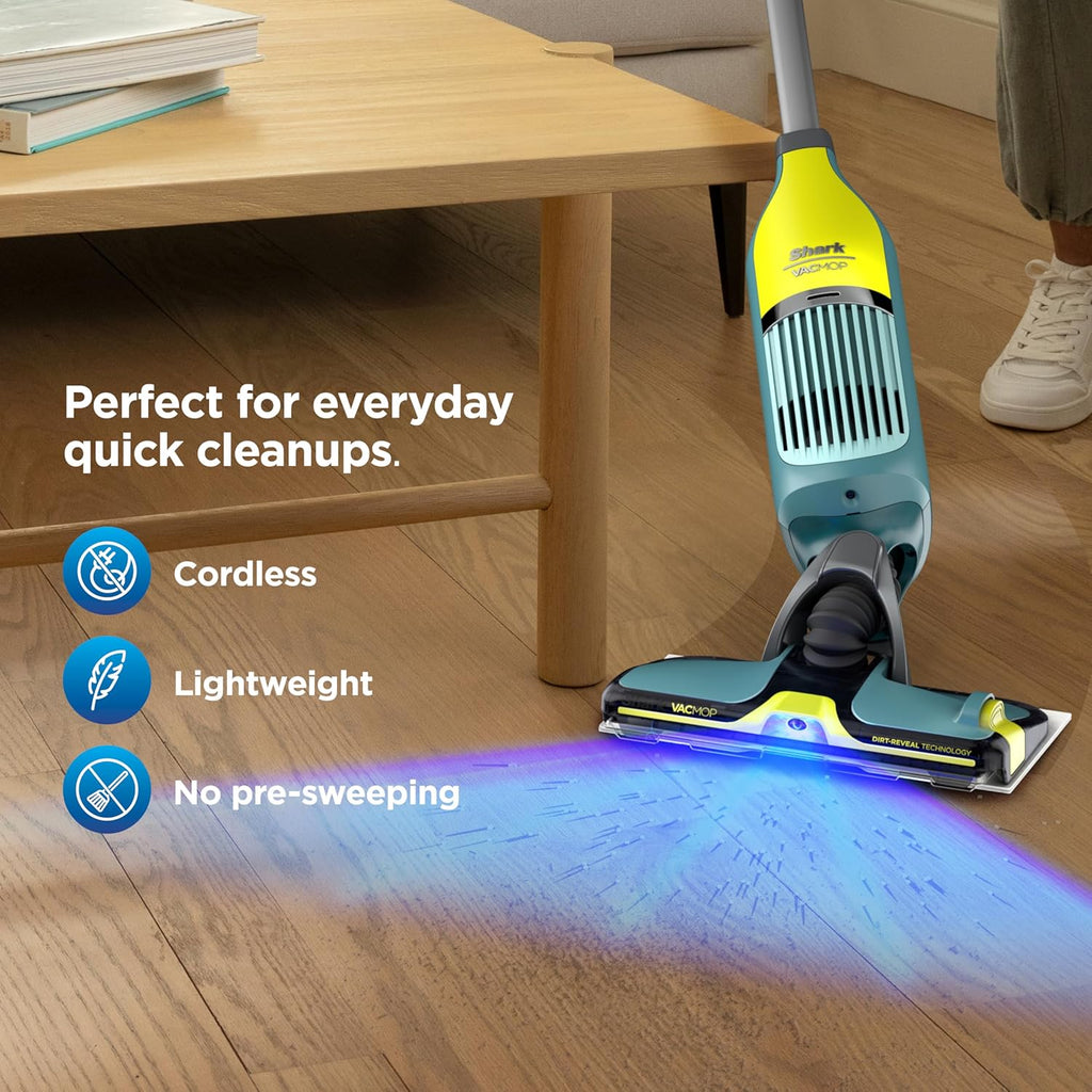Shark VACMOP Cordless Hard Floor Cleaner - Powerful Suction & Illumination Light | Includes 4 Pads & 12oz Pet Solution