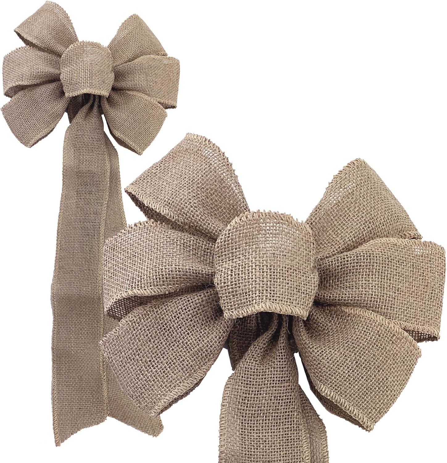 Natural Burlap Ribbon Wreath Bow - 10" Wide with 18" Long Tails for Year-Round Decor