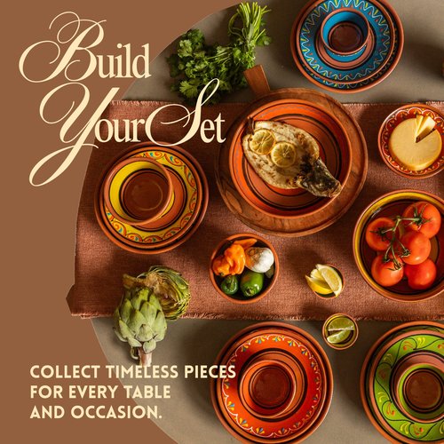 Cactus Canyon Ceramics Spanish Terracotta 5-Piece Small Dinner Plate Set (European Size), Multicolor