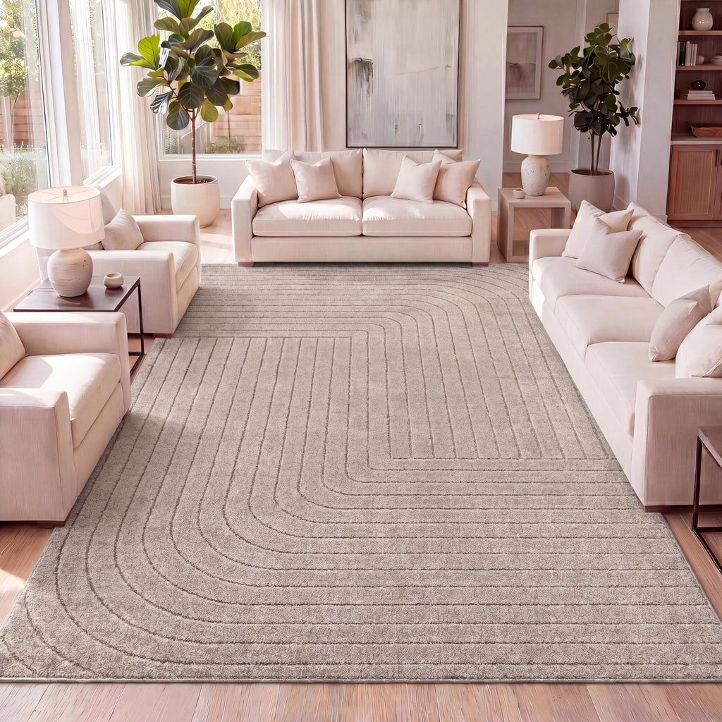 JONATHAN Y Odense High-Low Angle Light Taupe 8x10 Indoor/Outdoor Area Rug for Patio, Backyard, Living Room, Bedroom, Office, Hose-Washable (SCN101C-8)