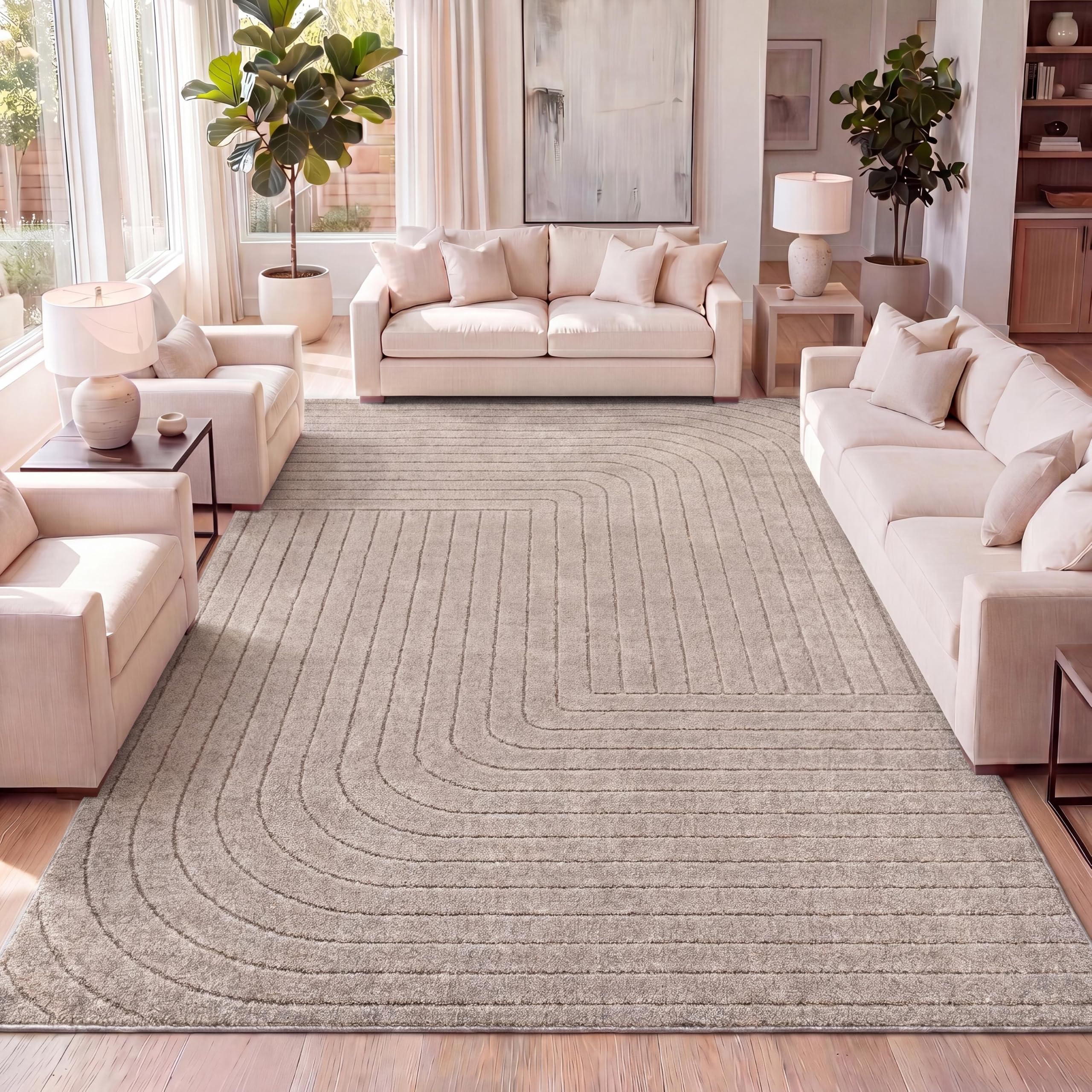 JONATHAN Y Odense High-Low Angle Light Taupe 8x10 Indoor/Outdoor Area Rug for Patio, Backyard, Living Room, Bedroom, Office, Hose-Washable (SCN101C-8)