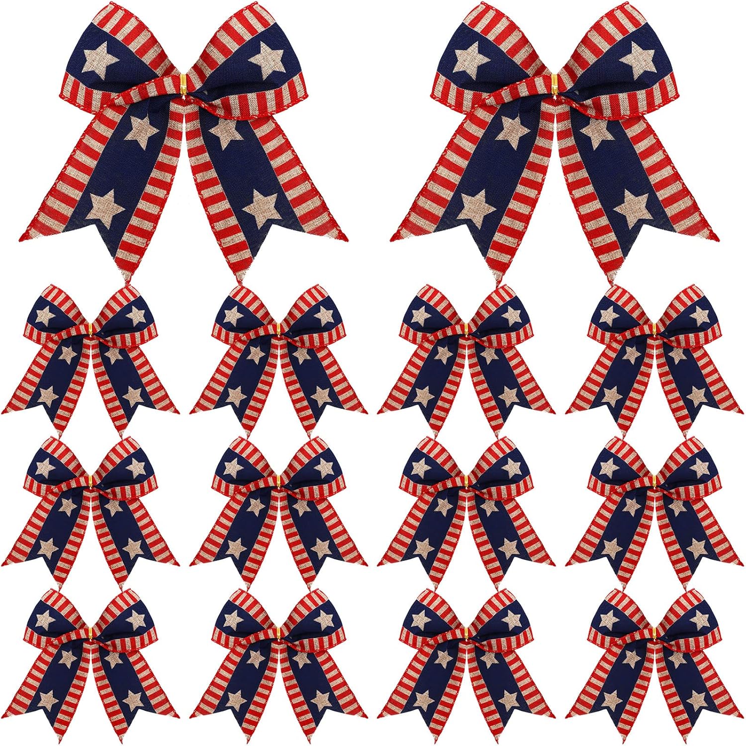 Skiennix 12 Pcs 4th of July Bows - Large Patriotic Burlap Decor for Independence Day | Red, White & Blue