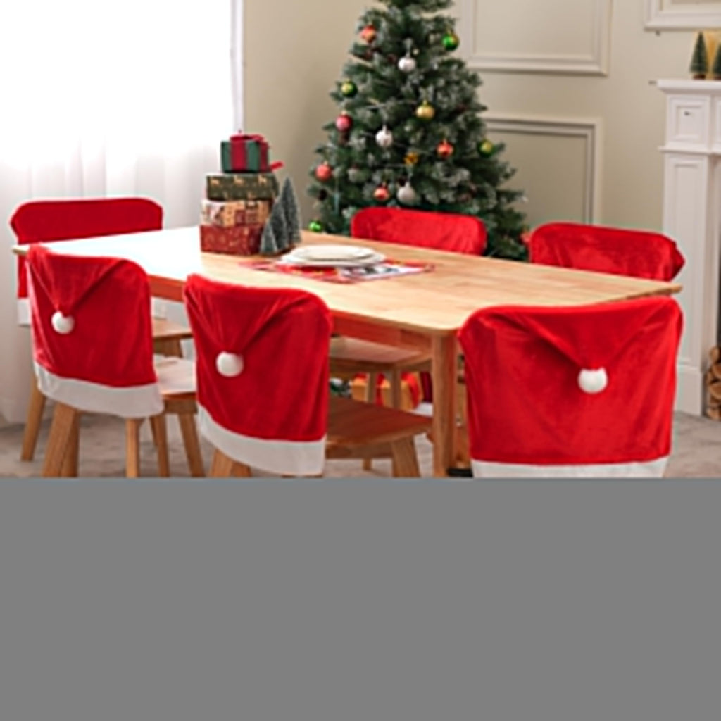 JOYIN 6 Pcs Christmas Chair Covers, Red Hat Chair Slipcovers, Santa Claus Chair Back Covers for Christmas Holiday Festival Decoration, Xmas Decorations Indoor Home Décor