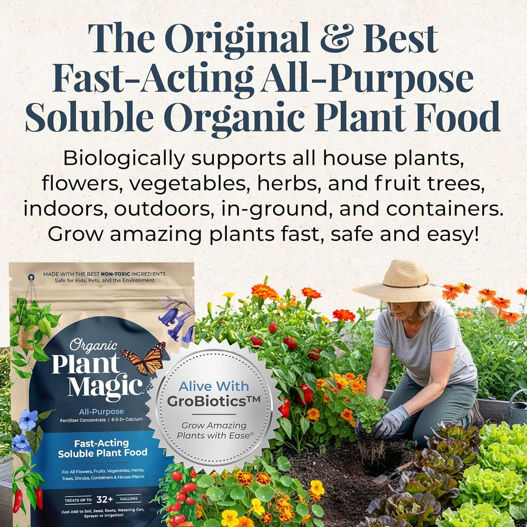 Organic Plant Magic - Fast-Acting Water Soluble Fertilizer - All-Purpose Plant Food for Indoor & Outdoor Use | 1/2 lb Bag