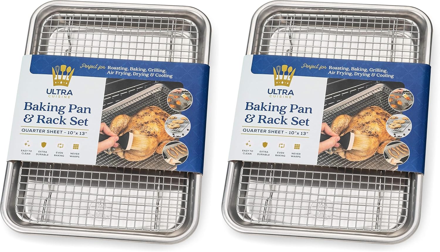 Ultra Cuisine Quarter Sheet Pan Set - Premium Aluminum Baking Sheet & Stainless Steel Rack | Commercial Quality (Pack of 2)