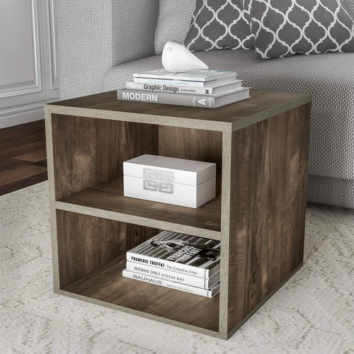 Stackable Cube End Table - Contemporary Minimalist Modular Accent Piece with 2 Shelves for Bedroom, Living Room, or Office by Lavish Home (Gray)