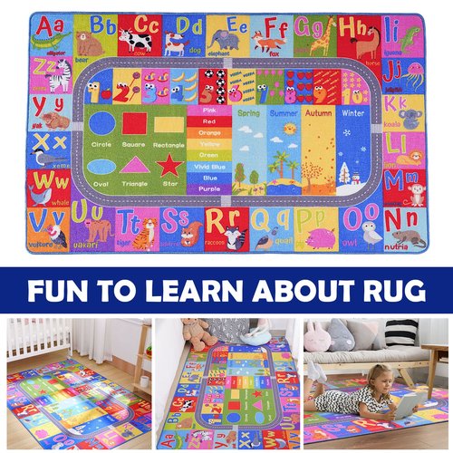 Flagover Kids Rug for Playroom Classroom, ABC Alphabet Numbers Play Toddlers Rugs, 3x5 Learning Educational Bedroom Floor Mat, Washable Baby Carpet for Boys Room, Nursery, Preschool, Daycare
