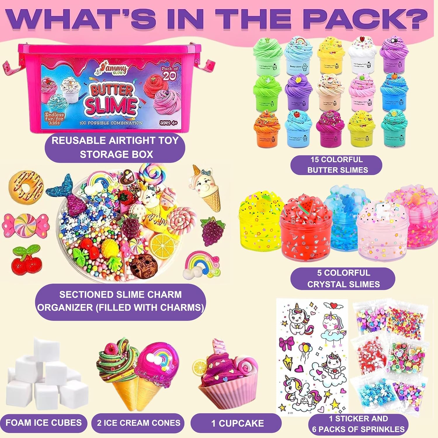 Skiennix Jumbo Butter Slime Kit - 49 Pcs of Colorful Slimes & Accessories for Ages 8-12 | Non-Toxic Sensory Fun