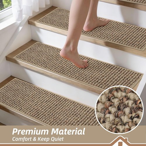 BEQHAUSE Non-Slip Carpet Stair Treads - Machine Washable for Kids & Pets | 28"x9", Taupe, 15pcs