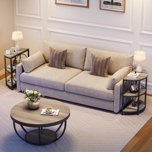 LITTLE TREE Half Moon End Table, Half Round Side Table for Living Room, 3-Tier Half Circle Night Stand for Bedroom, Grey Small Wood Accent Table for Couch, Sofa, Bed