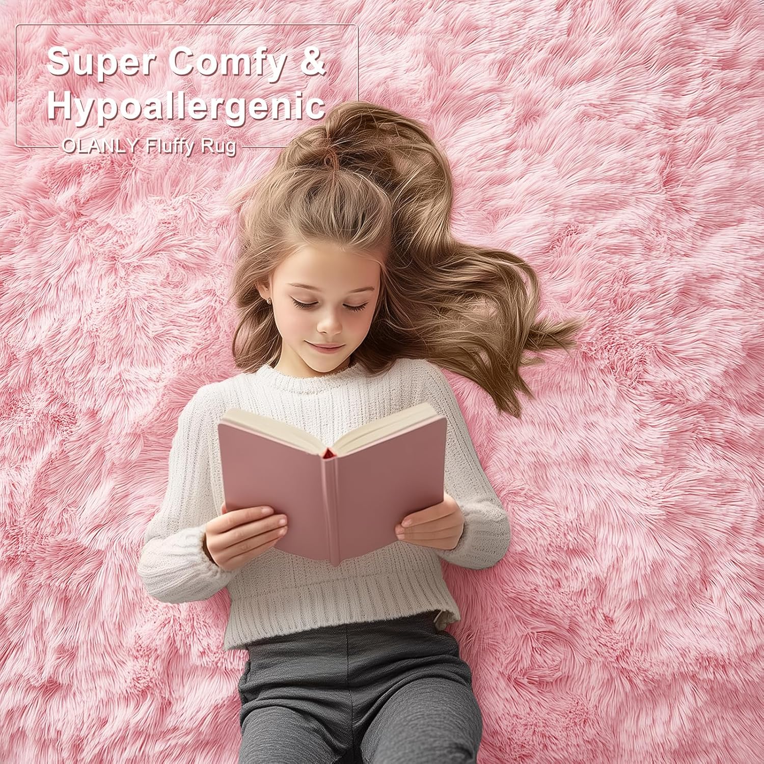 OLANLY Soft Fluffy Shaggy Bedside Rug - 3x5 Machine Washable Indoor Carpet for Kids & Nursery | Pink Home Decor