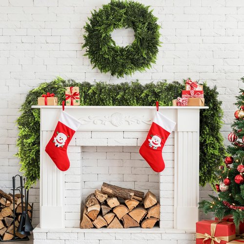 2 Pcs Artificial Cedar Garlands, 6 FT Real Touch Winter Cedar Garland, Green Artificial Greenery Pine Garland for Table, Mantle, Wall, Indoor, Outdoor Christmas Decorations