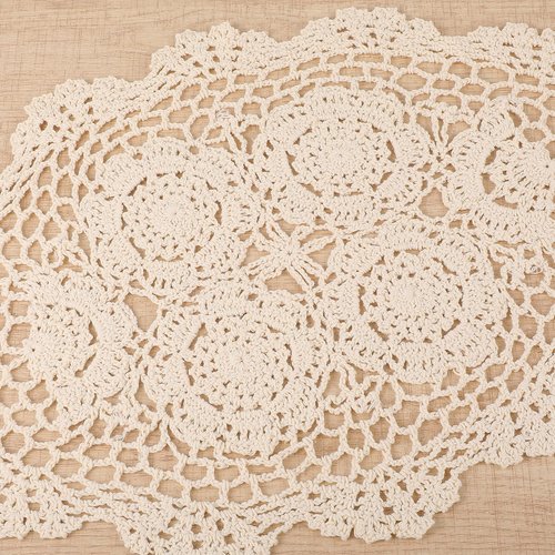 2PCS Crochet Lace Doilies for Tables, Cotton Handmade Oval Placemats, Beige Floral Lace Doilies for Furniture, End Tables, Bedrooms, Dining Room(11.81×17.72in)