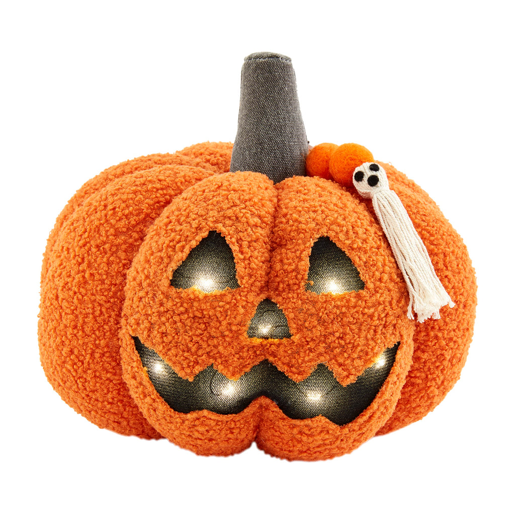 Mud Pie Light Up Sherpa Jack-o-Lantern Pillow, Orange,8" x 9"