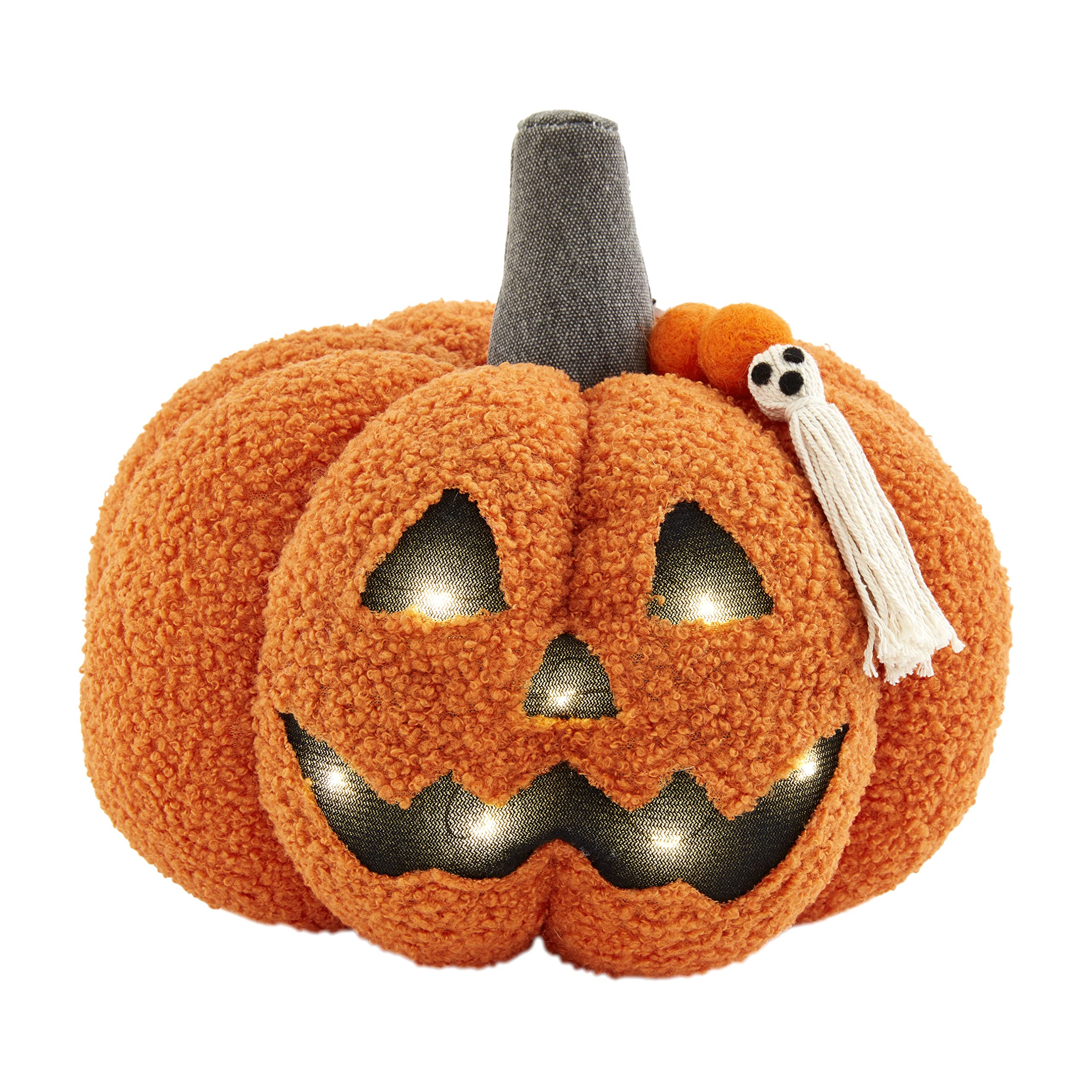 Mud Pie Light Up Sherpa Jack-o-Lantern Pillow, Orange,8" x 9"