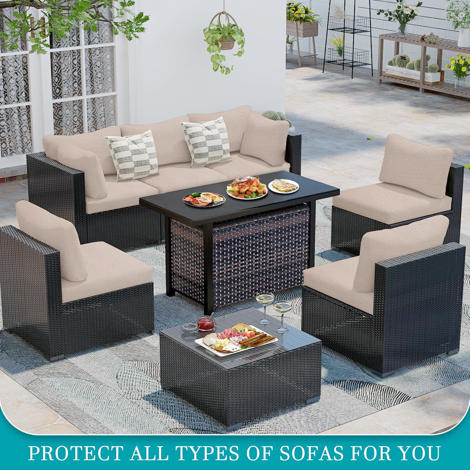 Skiennix 12-Piece Stretch Patio Cushion Covers - Washable Outdoor Sofa Slipcovers | Beige