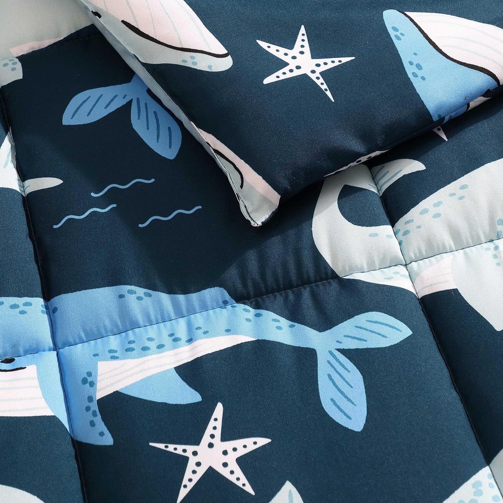 Nautica Kids - Finnian Whales Navy Kids Comforter Set, Soft Bedding with Matching Shams & Throw Pillow, 4-Piece, Navy, Full/Queen