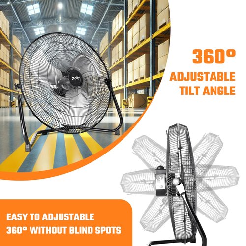20 Inch Floor Fan, Max 4650 CFM Industrial Fan, 3-speed and 360°Adjustable Tilt, Metal Construction and Aluminum Blades, Ideal for Warehouse, Workshop, Factory, Garage